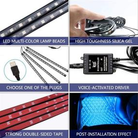 img 1 attached to 🚗 MYFAMIREA Светодиодная полоска для автомобиля: 4 шт. 72 светодиода многоцветные световые ленты с функцией звуковой активации и беспроводным пультом управления.