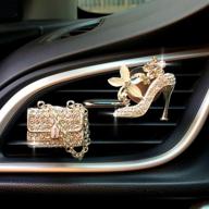 👠 bling car charm air vent clips: crystal fashion accessories for women, rhinestone diamond bling decorations, cute trim for glam car interior (golden high heel shoe & bag) logo