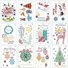 img 4 attached to Christmas Plastic Painting Stencils: 12 Sheets Set for Diary, Scrapbook, and DIY Craft Projects