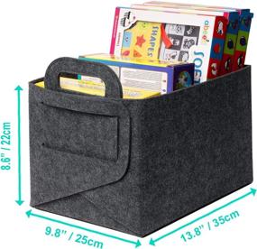 img 3 attached to 📦 Stiff Felt Storage Basket 3 Pack - Collapsible Bin with Carry Handles for Shelves - Multipurpose Organizer and Toy Chests for Bedroom, Nursery, Closet, Laundry - Dark Grey, 13.8 x 9.85 x 8.66 inches