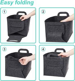 img 1 attached to 📦 Stiff Felt Storage Basket 3 Pack - Collapsible Bin with Carry Handles for Shelves - Multipurpose Organizer and Toy Chests for Bedroom, Nursery, Closet, Laundry - Dark Grey, 13.8 x 9.85 x 8.66 inches