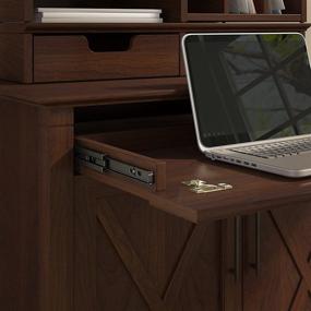 img 2 attached to 🍒 Bing Cherry Key West Secretary Desk by Bush Furniture: Featuring Keyboard Tray and Storage Cabinet