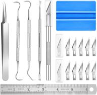 🛠️ 17-piece vinyl craft tool kit for silhouettes cameos, lettering - weeding vinyl tools and craft paper with scraper hook, spatula, tweezers - silver color logo