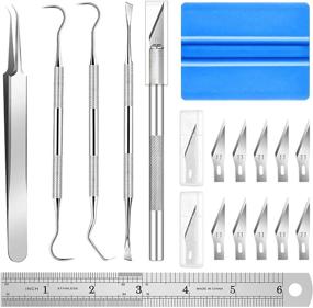 img 1 attached to 🛠️ 17-Piece Vinyl Craft Tool Kit for Silhouettes Cameos, Lettering - Weeding Vinyl Tools and Craft Paper with Scraper Hook, Spatula, Tweezers - Silver Color