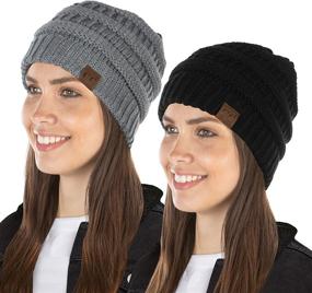 img 4 attached to 🧣 Funky Junque Exclusive Women's Beanie Bundle - Solid Ribbed Knit Hats for Warmth, Softness, and Style: Pack of 2