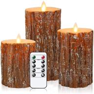 🕯️ lezonic flameless candles battery operated, flickering warm yellow led light, moving wicks, 3-pack (d 3”×h 3”4”5”), real wax pine bark pillar candles with timer, remote control логотип