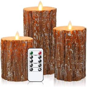 img 4 attached to 🕯️ Lezonic Flameless Candles Battery Operated, Flickering Warm Yellow LED Light, Moving Wicks, 3-Pack (D 3”×H 3”4”5”), Real Wax Pine Bark Pillar Candles with Timer, Remote Control