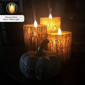 img 3 attached to 🕯️ Lezonic Flameless Candles Battery Operated, Flickering Warm Yellow LED Light, Moving Wicks, 3-Pack (D 3”×H 3”4”5”), Real Wax Pine Bark Pillar Candles with Timer, Remote Control