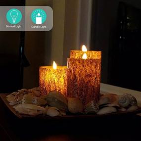 img 2 attached to 🕯️ Lezonic Flameless Candles Battery Operated, Flickering Warm Yellow LED Light, Moving Wicks, 3-Pack (D 3”×H 3”4”5”), Real Wax Pine Bark Pillar Candles with Timer, Remote Control