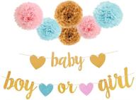 👶 aonor gender reveal party decorations: glitter letters baby and boy or girl with hearts banner, tissue paper pom poms set for stunning baby shower decorations logo