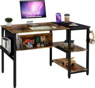 🖥️ frunimall 39'' small computer desk with storage shelves and bookshelf - rustic brown, industrial modern study writing table for home office with splice board логотип