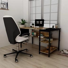 img 3 attached to 🖥️ Frunimall 39'' Small Computer Desk with Storage Shelves and Bookshelf - Rustic Brown, Industrial Modern Study Writing Table for Home Office with Splice Board