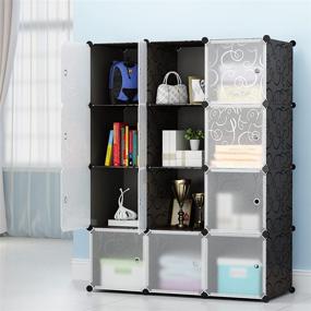 img 2 attached to 📦 ArtBeauty 12 Cube Storage Organizer with Doors - DIY Plastic Closet Cabinet Modular Bookcase for Clothes - Black (3x4 Cubes)