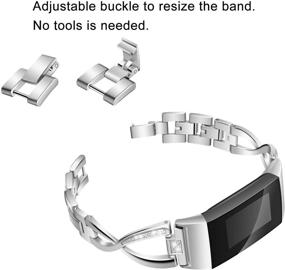 img 1 attached to 💎 Joyozy Metal X-Link Bling Bands for Fitbit Charge 3/Charge 3 SE - Replacement Accessory Straps, Bracelet Wristbands for Women and Men (Silver)