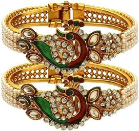 img 1 attached to 💍 Efulgenz Indian Bollywood Faux Pearl Kundan Rhinestone Peacock Bracelet Bangle Set (2 Pieces) - Fashion Jewelry