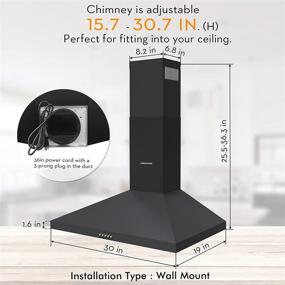 img 3 attached to 🔥 FIREGAS 30-inch Black Range Hood: Powerful 3-Speed Exhaust Fan, LED Lights, Stainless Steel Wall Mount Design