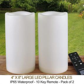 img 3 attached to 🕯️ Pack of 2 Large White LED Candles for Outdoor Use - Unscented IP65 Waterproof Battery Powered Flameless LED Pillar Candles with Remote and Timer - Battery Operated Flameless Candles Flickering, 4x10 inches