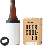 🍺 huski beer cooler 2.0: triple insulated stainless steel can and bottle holder & tumbler - new and premium 3-in-1 opener - perfect gift for beer lovers (matte white) логотип