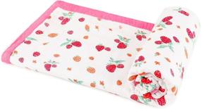 img 4 attached to 🍓 Soft and Silky Bamboo Cotton Blend Muslin Swaddle Blanket - 4 Layers Thick, Large Size with Strawberry Pattern - Perfect Gift for Expecting Moms and Essential for Newborn Nursery - Suitable for Girls 0-6 Months