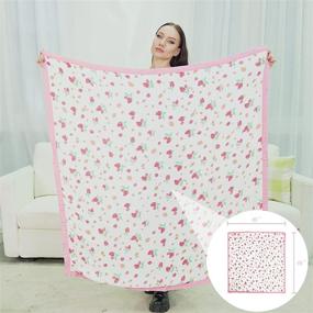 img 1 attached to 🍓 Soft and Silky Bamboo Cotton Blend Muslin Swaddle Blanket - 4 Layers Thick, Large Size with Strawberry Pattern - Perfect Gift for Expecting Moms and Essential for Newborn Nursery - Suitable for Girls 0-6 Months