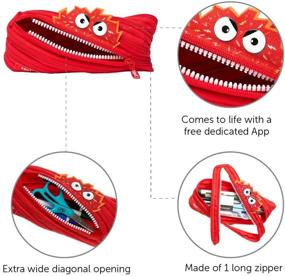 img 1 attached to 🦄 Kids' Talking Monstar Pencil Case – Cute Red Pen Holder, Holds 30 Pens, Featuring a Single Zipper Design!