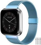 браслеты miohhr - совместимы с fitbit versa, versa 2, versa lite - дышащий ремешок из нержавеющей стали - регулируемые аксессуары для замены браслета - ледяно-голубой - для женщин и мужчин. логотип