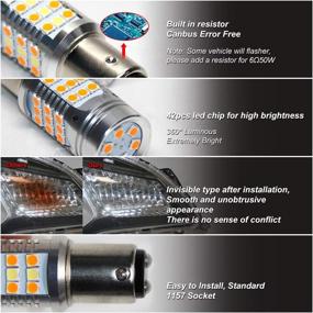 img 2 attached to 🚦 Лампы LED Canbus 1157: безошибочный янтарный поворотный сигнал и белый боковой свет - 360 люмен, 42 SMD, 12V, 2 штуки