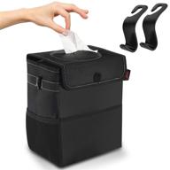 leak-proof car trash can with lid, storage pockets & waterproof lining - automotive garbage container for cars (black) logo