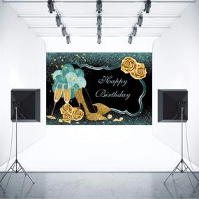 img 1 attached to 🎉 Aperturee 7x5ft Green Gold Happy Birthday Backdrop - Sparkling Sequin, Champagne Golden Heels, Glittering Rose - Perfect for Bday Party Photoshoots, Photo Booths, and Studio Props!