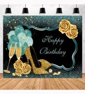 🎉 aperturee 7x5ft green gold happy birthday backdrop - sparkling sequin, champagne golden heels, glittering rose - perfect for bday party photoshoots, photo booths, and studio props! logo