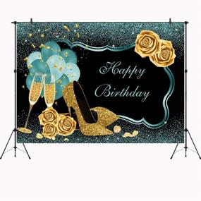 img 3 attached to 🎉 Aperturee 7x5ft Green Gold Happy Birthday Backdrop - Sparkling Sequin, Champagne Golden Heels, Glittering Rose - Perfect for Bday Party Photoshoots, Photo Booths, and Studio Props!