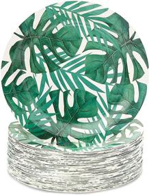 img 4 attached to 🍃 Blue Panda Tropical Paper Party Plates, 9-Inch (80 Count), Green Palm Leaf Design
