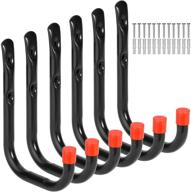 🔧 premium garage wall mount organizer hooks: heavy-duty storage hangers for ladders, bikes, and tools - pack of 6, black, 5.5" medium j hook logo