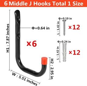 img 3 attached to 🔧 Premium Garage Wall Mount Organizer Hooks: Heavy-Duty Storage Hangers for Ladders, Bikes, and Tools - Pack of 6, Black, 5.5" Medium J Hook