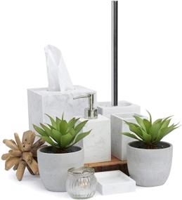 img 3 attached to 🚽 Kurrajong Farmhouse 5 Piece Bathroom Accessories Set with Faux Marble Finish - Complete Toilet Accessory Set for Stylish Bathroom Décor