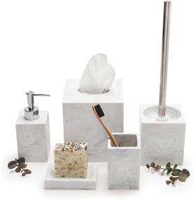 img 1 attached to 🚽 Kurrajong Farmhouse 5 Piece Bathroom Accessories Set with Faux Marble Finish - Complete Toilet Accessory Set for Stylish Bathroom Décor