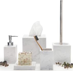 img 4 attached to 🚽 Kurrajong Farmhouse 5 Piece Bathroom Accessories Set with Faux Marble Finish - Complete Toilet Accessory Set for Stylish Bathroom Décor