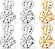 👂 set of 3 earring lifters - hypoallergenic 8mm earring backs for droopy ears, crown-shaped adjustable backs for heavy earrings (2 silver + 1 gold) logo