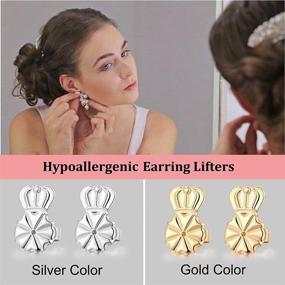 img 1 attached to 👂 Set of 3 Earring Lifters - Hypoallergenic 8MM Earring Backs for Droopy Ears, Crown-Shaped Adjustable Backs for Heavy Earrings (2 Silver + 1 Gold)