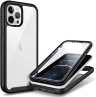 full-body protective iphone 12/12 pro case - black with built-in screen protector, shockproof rugged bumper cover, clear back impact resistance for durable protection (6.1 inch, 2020) logo