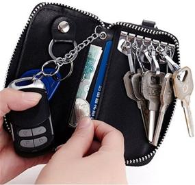 img 3 attached to 🔑 Premium Men's Leather Zip Around Key Holder Wallet with 6 Hooks for Car Keys