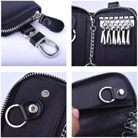 img 1 attached to 🔑 Premium Men's Leather Zip Around Key Holder Wallet with 6 Hooks for Car Keys