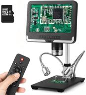 🔬 hd lcd digital microscope with 7-inch screen, 200x magnification zoom camera video microscope including 16gb tf card, adjustable angle display &amp; 8 led 2 fill lights – ideal for pcb soldering and coin examination logo