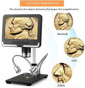 img 3 attached to 🔬 HD LCD Digital Microscope with 7-inch Screen, 200X Magnification Zoom Camera Video Microscope including 16GB TF Card, Adjustable Angle Display &amp; 8 LED 2 Fill Lights – Ideal for PCB Soldering and Coin Examination