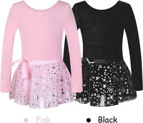 img 2 attached to 🌟 Long Sleeve Ballet Leotard Combo for Girls with Sparkling Star Print Wrap Skirt