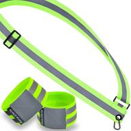 🏃 high visibility reflective running gear 3pcs - body, wrist, leg, shoulder strap with carabiner - safety reflector tape straps - large reflective surface area - ideal for night running логотип