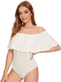 img 3 attached to 👗 Verdusa Off Shoulder Short Sleeve Ruffle Bodysuit for Women