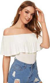 img 1 attached to 👗 Verdusa Off Shoulder Short Sleeve Ruffle Bodysuit for Women