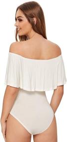 img 2 attached to 👗 Verdusa Off Shoulder Short Sleeve Ruffle Bodysuit for Women