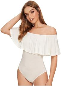 img 4 attached to 👗 Verdusa Off Shoulder Short Sleeve Ruffle Bodysuit for Women